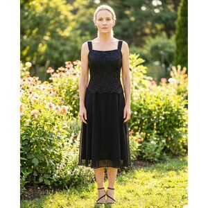 Sally Fashion #8485 Short Formal Evening Dress Chiffon Lace-Size 3X-BLACK-NWT